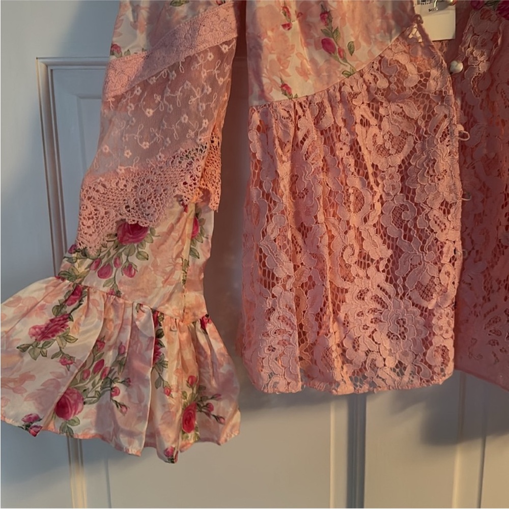 LoveShackFancy Pink Floral Lace Top - Picture 7 of 9